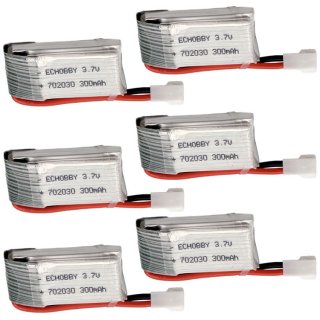 6PCS 3.7V 300mAh 25C LiPo Battery MX2.0 -2P positive plug