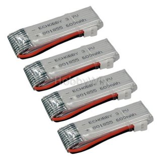 4Pcs 3.7V 600mAh 25C LiPO Battery MX2.0 -2P positive plug