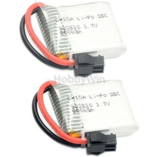 2pcs 3.7V 500mAh 25C LiPO Battery SM-2P positive plug