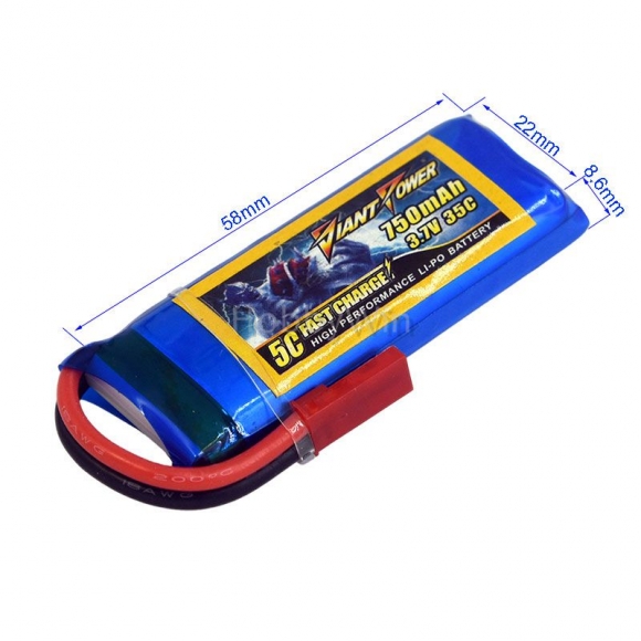 3.7V 1S 750mAh 35C LiPO Battery JST plug