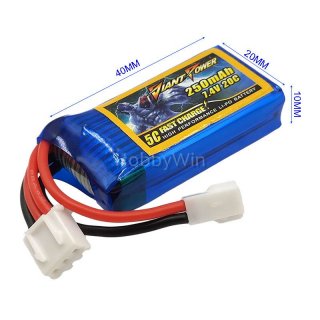 7.4V 2S 250mAh 20C LiPO Battery MX2.0 2P reverse plug