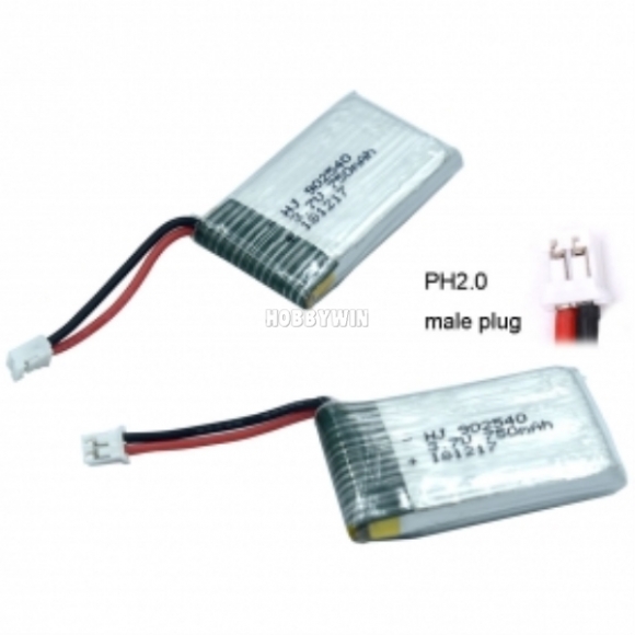 3.7V 1S 750mAh 25C Lipo Battery PH2.0 plug