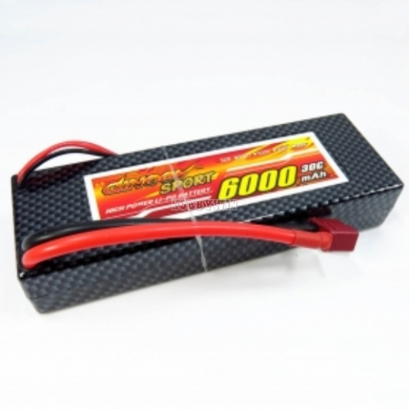 7.4V 2S 6000mAh 30C Hardcase T plug LiPo Battery