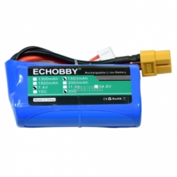 7.4V 2S 1500mAh 20C Li-Ion Battery XT60 plug