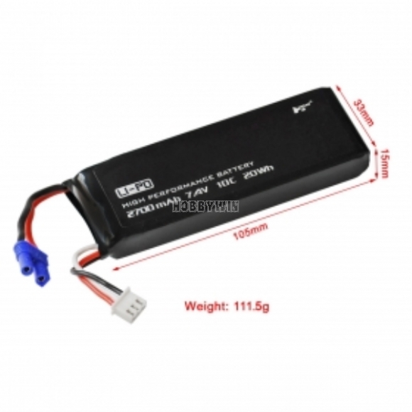 7.4V 2S 2700mAh 10C LiPO battery EC2 plug