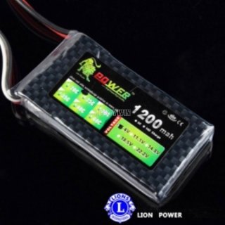 LION Power 7.4V 1200mAh 25C LiPo battery JST plug