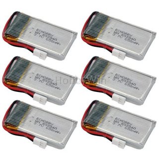 6pcs 3.7V 1S 650mAh 20C LiPO Battery MX2.0 -2P positive plug