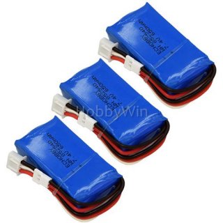 3pcs 7.4V 2S 650mAh 20C LiPO Battery MX2.0 -2P positive plug