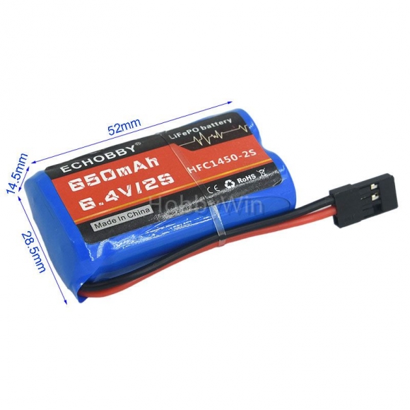 6.4V 2S 650mAh LiFe Battery JR type Plug