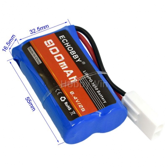 6.4V 2S 900mAh LiFe Battery EL -2P Female Plug P -TO- S