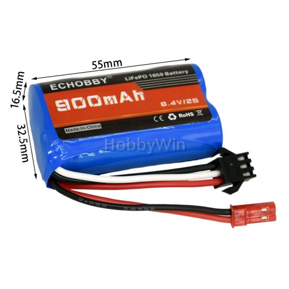 6.4V 2S 900mAh LiFePO Battery JST +SM3P Rev male plug