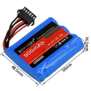 9.6V 3S 900mAh LiFe Battery SM -6P plug