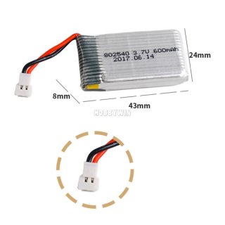 3.7V 1S 600mAh 25C LiPO Battery mx2.0-2P plug