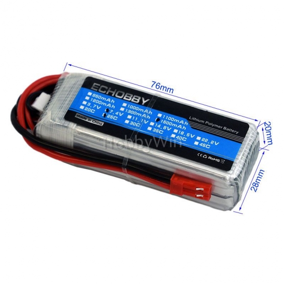 7.4V 1500mAh 25C LiPo Battery JST plug