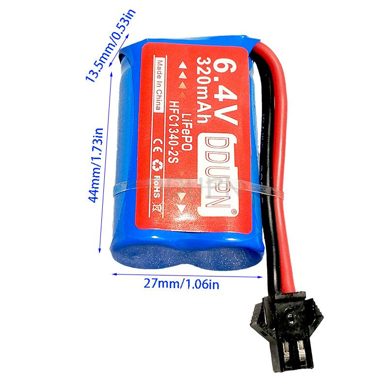 6.4V 2S 320mAh HFC1340 LiFePo Battery SM2P Nor Female Plug