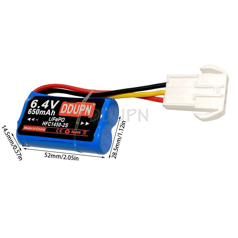 6.4V 2S 650mAh HFC1450 LiFe Battery EL4.5 3P Rev female plug